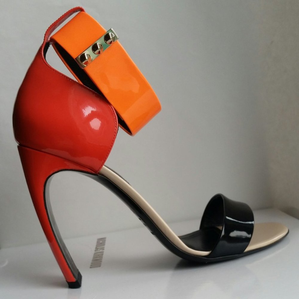 Nicholas Kirkwood Maeva Color Block Patent Leather Sandals/ Coral/US8